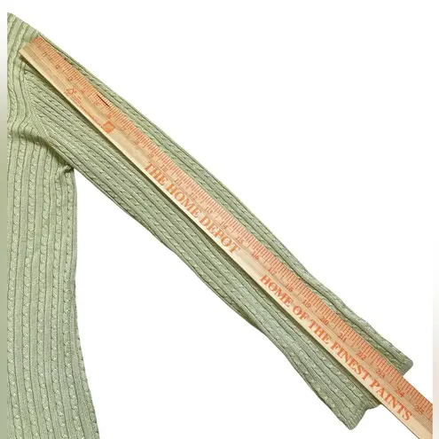 Ann Taylor Vtg 90s 100% Silk Cable Knit V-Neck Cardigan Sweater - Light Green