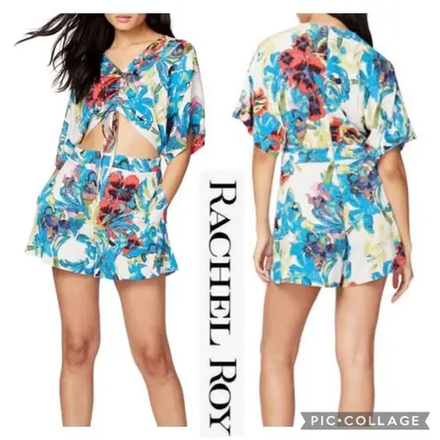 Rachel Roy Womens Floral Blue open back Romper Jumpsuit size 4