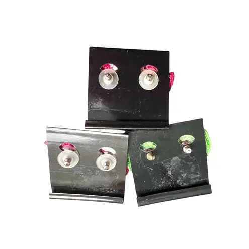 Red Cobra New Vintage Ribbon Fabric Rosette Post Earrings Set of 3 Pink Green