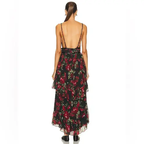 Rococo Sand Tiered Maxi Dress, Black Red Roses, Size XS New w/Tag $478 SOLD OUT