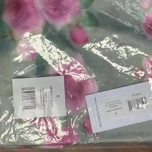 We Wore What Asymmetrical Slip Mini Skirt Blurred Roses Sage Multi, Size 0 - NWT