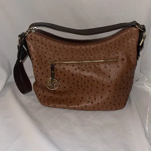 Giani Bernini Brown Shoulder Bag with Textured Leather and Gold Accents