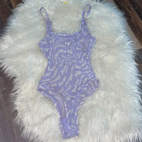 SKIMS Lavender Swirl Mesh Logo Strappy Thong Bodysuit, NWT