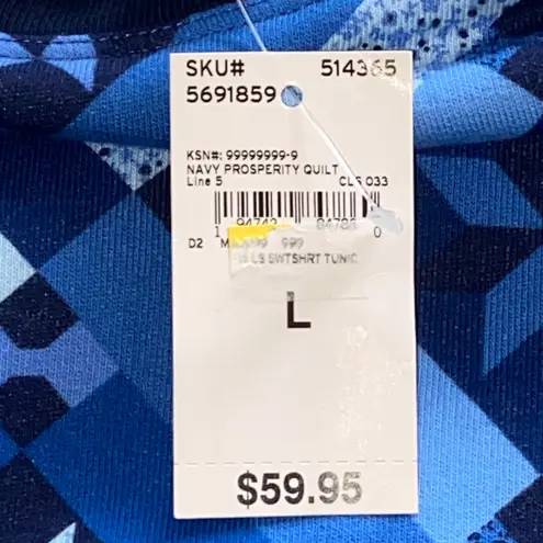 Lands' End NAVY PROSPERITY QUILT NEW  Dark & Light Blue Sweatshirt