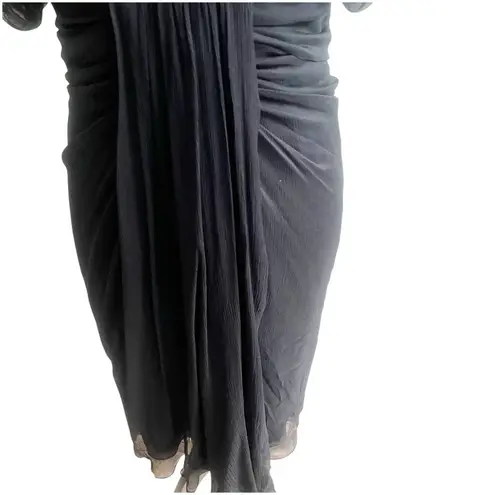 Vintage Diane Von Furstenburg Size 10 100% Silk Sheath Dress Ruched Chiffon Black