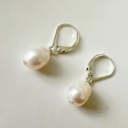 925 sterling silver Genuine Freshwater Cultured Pearl Drop Dangle Earrings White