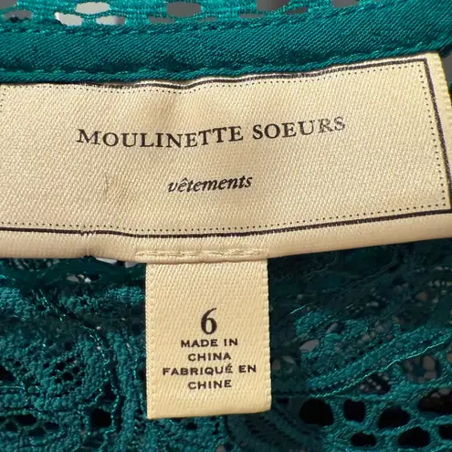Moulinette Soeurs | Anthropologie Lace Cloaked Green Blouse Size 6.