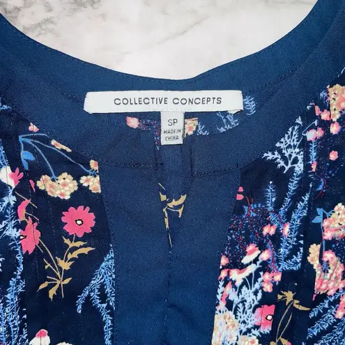Collective Concepts Collective Concept Blouse Navy Floral Signed Sleeves Women S Cottagecore Summer