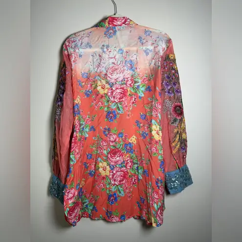 Arrata Silent Journey NWOT Girls Are Young Button Down Mesh Embroidered Top XL Pink