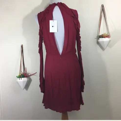 IRO NWT Hanie ruffle cold shoulder wine dress