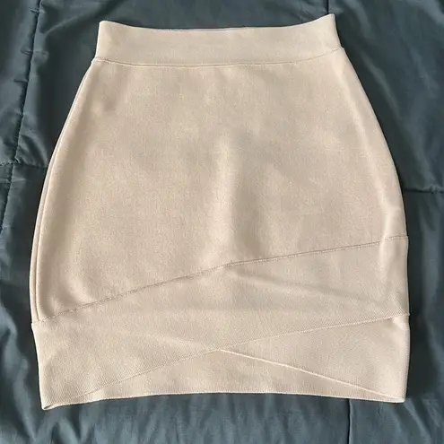 None Cross Front Bodycon Mini Skirt Beige Size Small