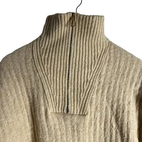 Nanushka Zitah Cream Alpaca Wool Zip Neck Oversized Rib Pullover Sweater Size S
