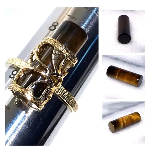 14KT 10.15 CARAT GENUINE TIGERS EYE SOLID GOLD VINTAGE RING W/ REMOVABLE GEM