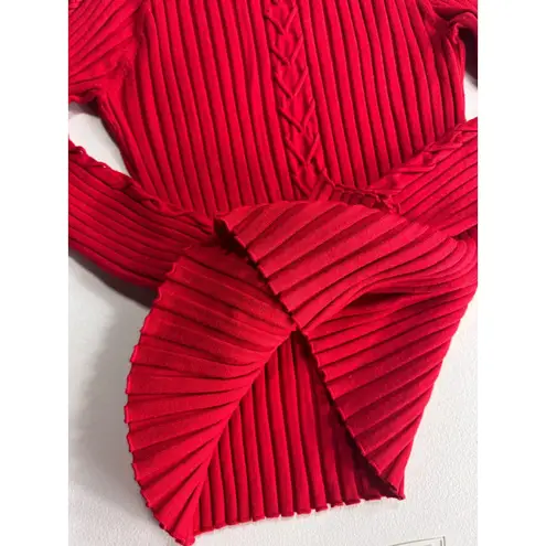 Willi Smith Ribbed Knit Turtleneck Sweater Braided Detail Long Sleeve Pullover