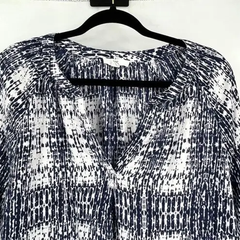 Beach Lunch Lounge flowy notch neck blouse size XL abstract bohemian White blue