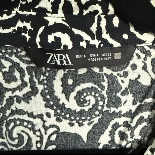 ZARA  Black and White Paisley Print Collared Midi Shirtdress Button Down Large L