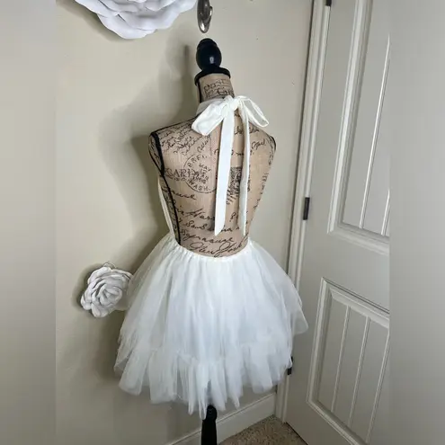American Threads NTM:  Beatrice Cream Tulle Halter Backless Mini Dress Sz Small