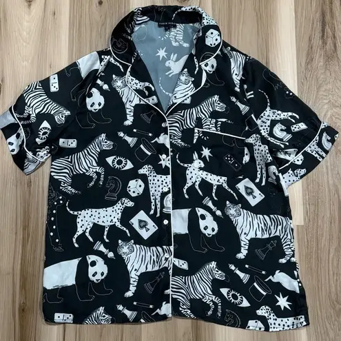 Anthropologie Karen Mabon Animal Pajama Short Sleeve Pajama Top Women’s Small Black