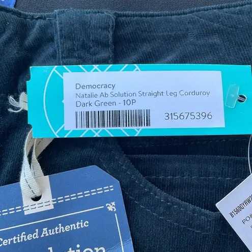 Democracy NWT Natalie Ab Solution Straight Leg Corduroy Dark Green 10 Petite