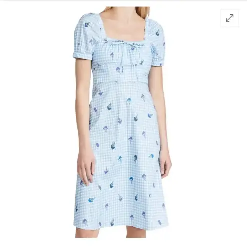 HVN Blue Holland Bow Tie Cotton Gingham Midi Dress sz 2 Blue