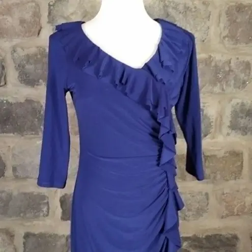Jolibel Ruffled Sheath Dress Formal Occasion Cocktail Party Guest Evening 6 Blue