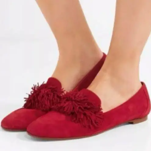 Aquazzura Red Suede Wild Thing Firenze Smoking Slippers | Size 38