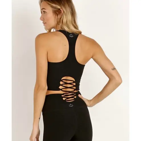 Beyond Yoga Black across the strap crop top