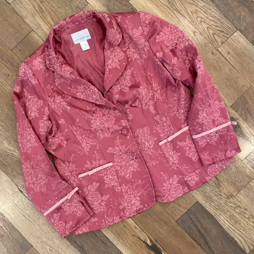 Susan Graver Womens Silk Brocade Pink Blazer Jacket Size Large