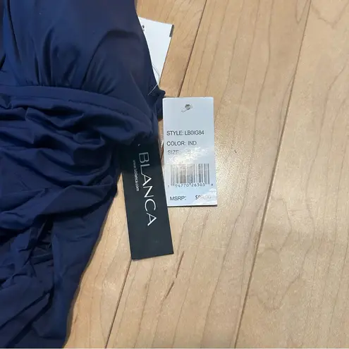 La Blanca NWT Island Indigo Navy Goddess Halter Tankini Swim Bikini Top Size 6