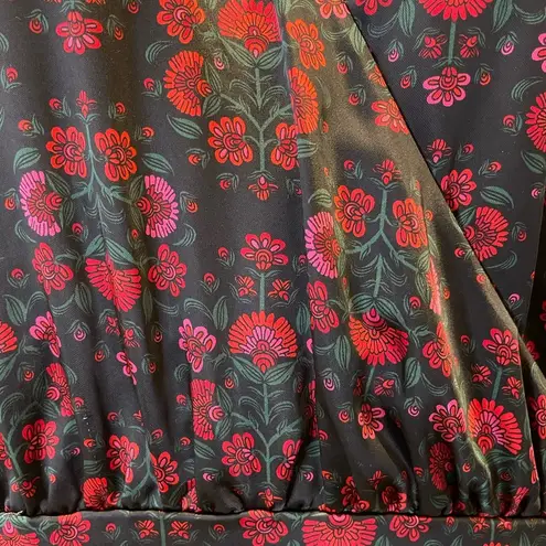 On 34TH Black and Red Wrap Style Dress with Bishop Sleeves V