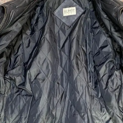 Vintage Genuine Leather Jacket Longline Layered Full Front Zipper Womens Medium Black