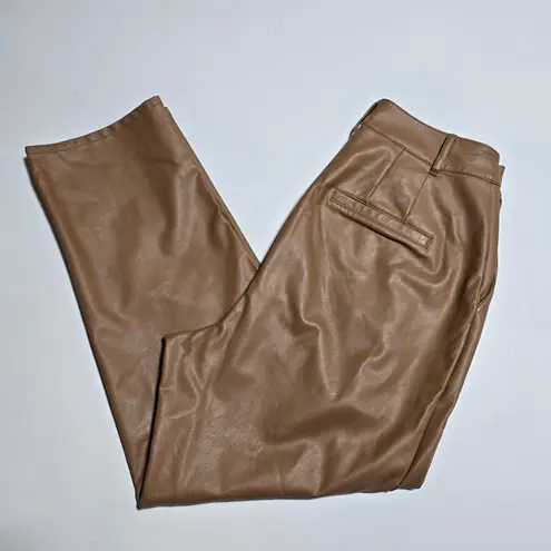 EXPRESS Women Faux Leather Pleated Trousers Tan High Waisted Cropped Pants S Minimalist