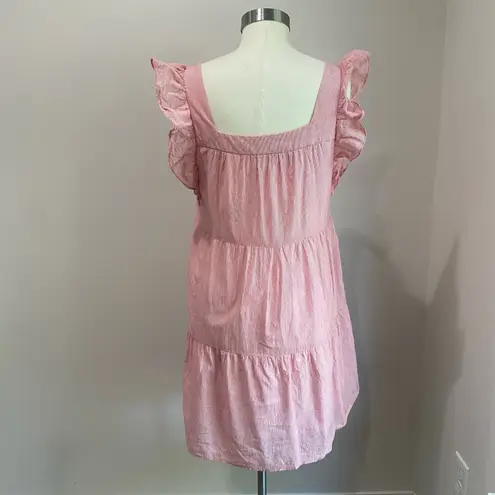 Marie Oliver Sailor Red White Striped Cotton Linen Ruffle Dress Women’s Sz M