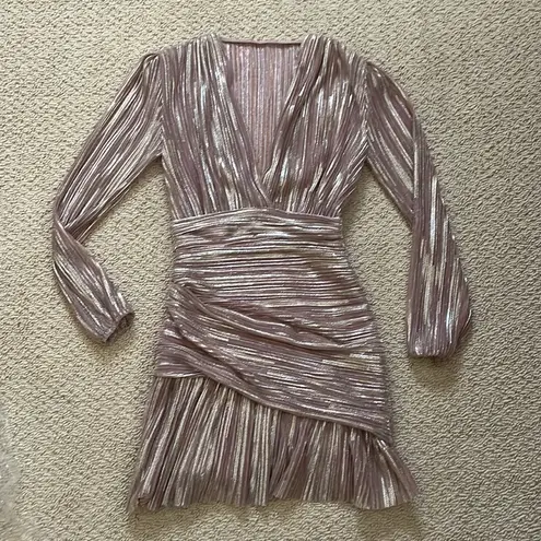 Maje Pleated Metallic Pink Dress