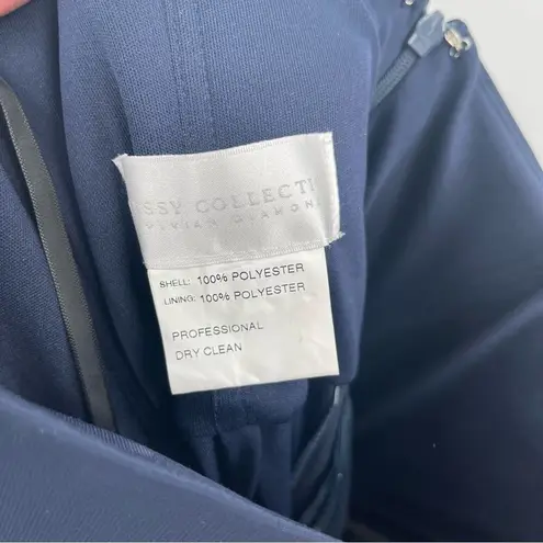 DESSY COLLECTION Dress Tie Chiffon Bridesmaid Gown Maxi Prom Navy Bridal SZ 4