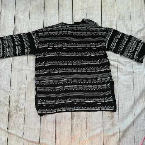 Marla Wynne Cardigan Womens Size 1X Black Beachy Nautical Stripe Open Front