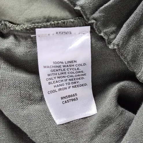 Caslon Petite Tulip Hem Linen Pants Cropped in Green Beetle LP NWT