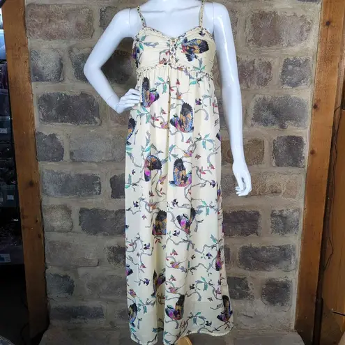 Pink Martini Dress Maxi Woman's Size XS Bird Floral Print Summer Lined Braided