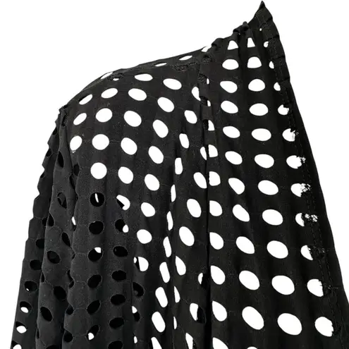 Clara Sun Wool Black Eyelet Jersey Draped Waterfall Front Cardigan Size Large