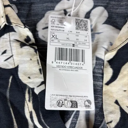 Mango MNG Floral Print Button Front Shirt Dress Black Cream XL