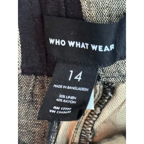 Who What Wear  Tan Black Check Linen Shorts Size 14‎ NWT Paper bag