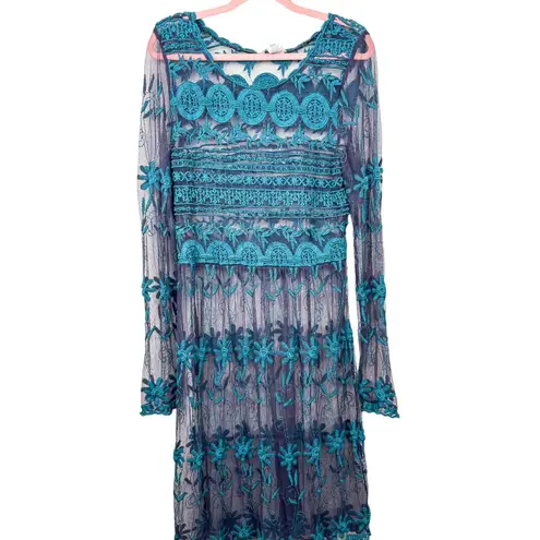 Sundance Embroidered Floral Dress Blue Long Sleeve Swim Cover Up