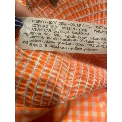 ZARA  Gingham Ruched Smocked Back Crop Top Tie Straps XS Orange White #2975