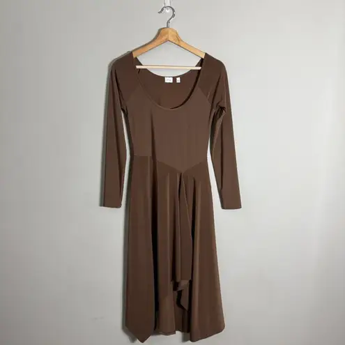 Wilfred Aritzia Nuage Asymmetrical Midi Dress Women's Small Brown Flowy Neutral
