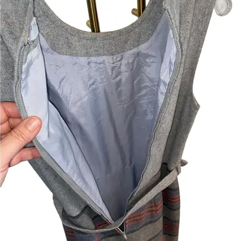 Vintage mid century 50s wool belted sleeveless grey red twee dress Fall Academia Gray