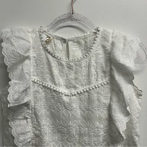 White Eyelet Lace Ruffle Babydoll Top Size M