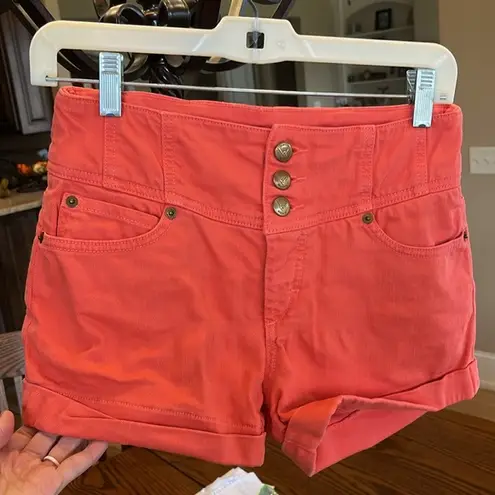 Bebe  High Rise Colored Denim Shorts Coral Womens 26