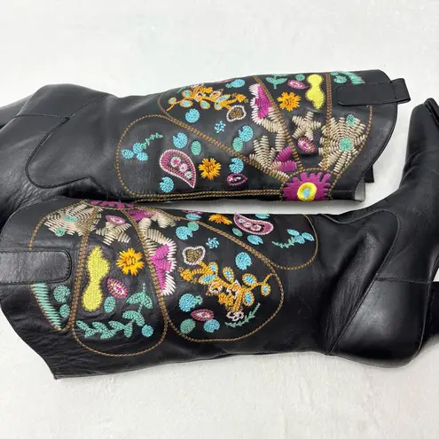 TWO LIPS Chessa Black Embroidered Western Style Leather Boots Size 8