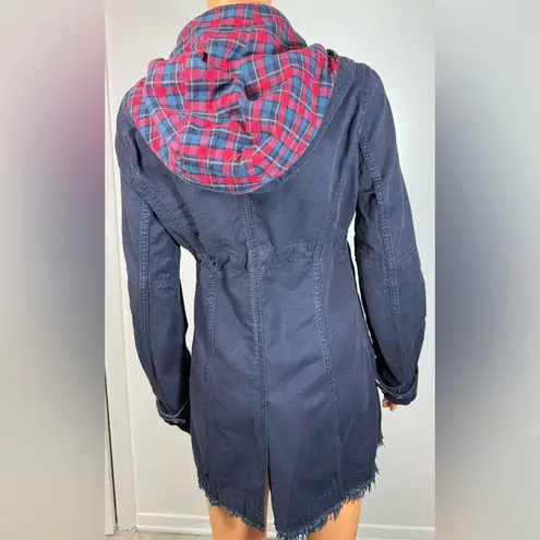 Free People  Hooded distressed long snap button closure jacket