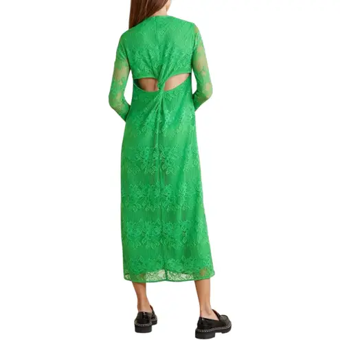 Ganni Green Cutout Twisted Lace Midi Dress Embroidered Floral Long Sleeve 36 4